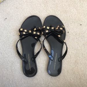 Chinese laundry jeweled patent flip flops